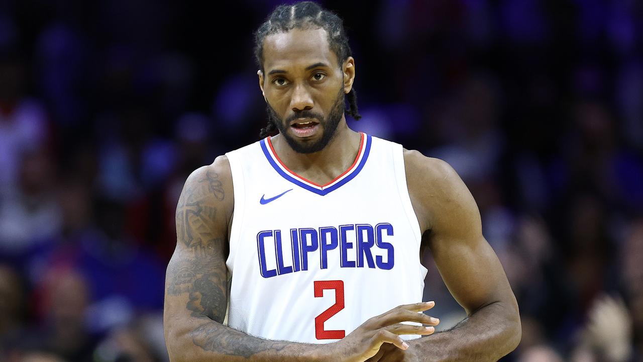 PHILADELPHIA, PENNSYLVANIA - MARCH 27: Kawhi Leonard #2 of the LA Clippers reacts during the fourth quarter against the Philadelphia 76ers at the Wells Fargo Center on March 27, 2024 in Philadelphia, Pennsylvania. NOTE TO USER: User expressly acknowledges and agrees that, by downloading and or using this photograph, User is consenting to the terms and conditions of the Getty Images License Agreement. (Photo by Tim Nwachukwu/Getty Images)