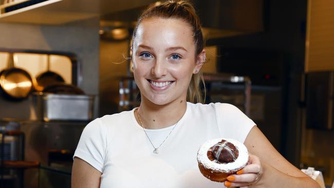 Xanthe Hart with Hot Cross Bussant at Bar Mammoni on Loftus Lane at Circular Quay. Picture: Richard Dobson