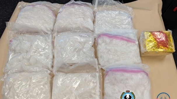 Nine kilograms of suspected meth and 1kg of suspected heroin found in a car in the Barossa Valley. Picture: SA Police