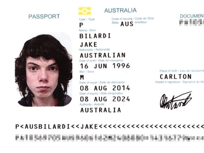 Jake Bilardi’s passport. Picture: Supplied