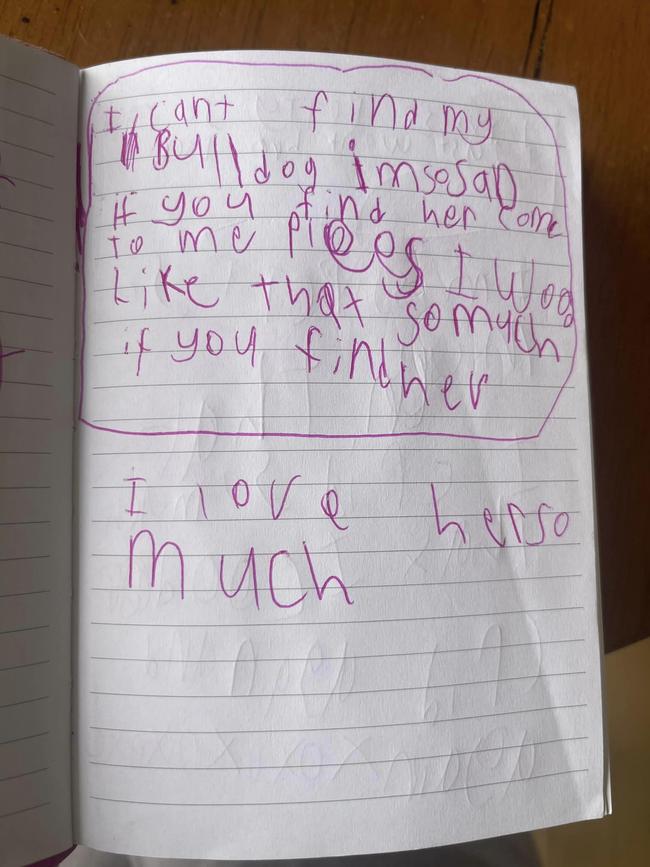 Sophie Williams' six-year-old daughter wrote a letter pleading with dognappers to return her dog Betty.