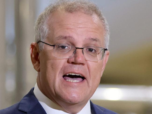 SYDNEY, AUSTRALIA - NewsWire Photos NOVEMBER 18, 2021: Prime Minister Scott Morrison pictured speaking during a press conference at the Tooheys Brewery in Lidcombe.Picture: NCA NewsWire / Damian Shaw