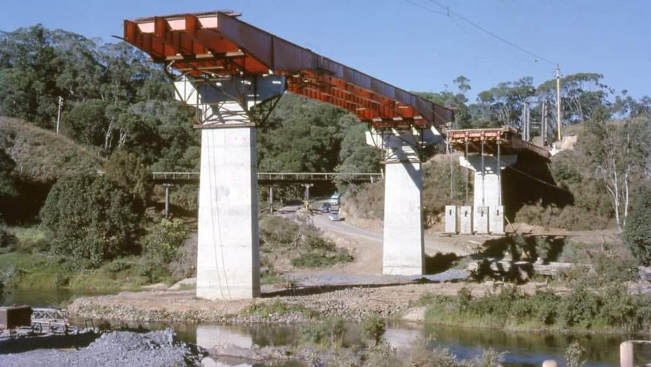 A historic image of the Barron River bridge at Kuranda in the early 1960s before the crossing officially opened in 1963. Picture: Supplied