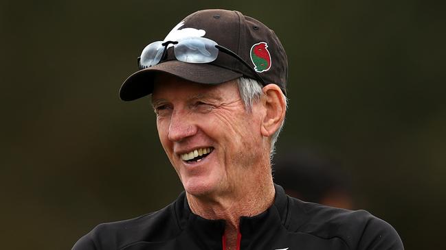 SYDNEY, AUSTRALIA - MAY 01: Rabbitohs coach Wayne Bennett laughs during a South Sydney Rabbitohs NRL training session at Erskineville Oval on May 01, 2019 in Sydney, Australia. (Photo by Cameron Spencer/Getty Images)