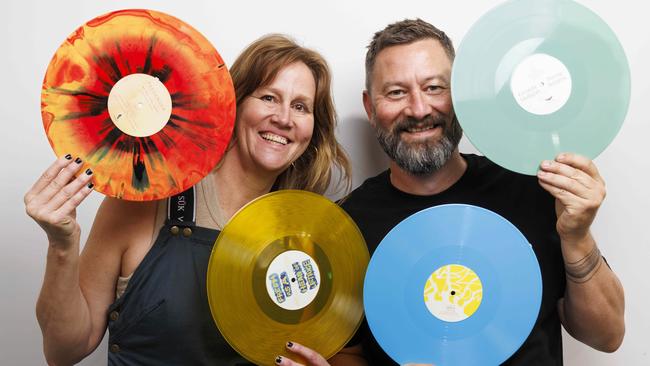 Kathy and Neil Wilson, co-owners of Australia’s newest vinyl pressing plant, Suitcase Records in Brisbane. Picture: Glenn Hunt