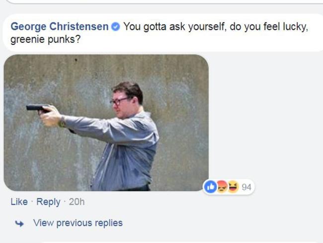 George Christensen’s Facebook post. Picture: Facebook