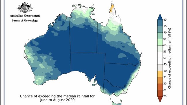 There is a 70-80 per cent chance of Gympie rainfall averages being exceeded between June and August. Picture: BOM