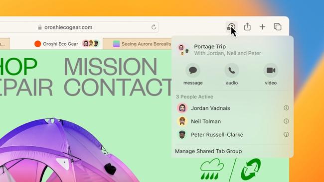 Shared Tab Groups are managed through the integration of FaceTime in Safari browser.