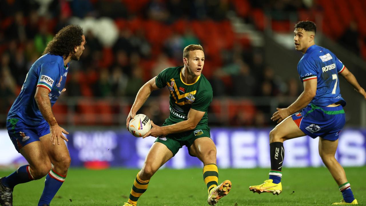 Daly Cherry-Evans (C) and Nathan Cleary both had standout games against Italy. Picture: Getty