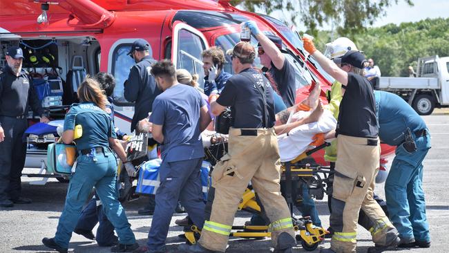 Rick was stabilised at Dungeness, Hinchinbrook, before he was airlifted to Townsville University in a critical condition following the mauling by a bull shark. He remains in a stable condition. Picture: Cameron Bates