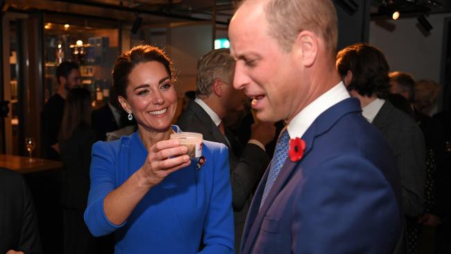 The Duchess of Cambridge offers a tub of dead larvae to her husband the Prince William at the Clydeside Distillery. Picture: Daniel Leal-Olivas// Getty Images