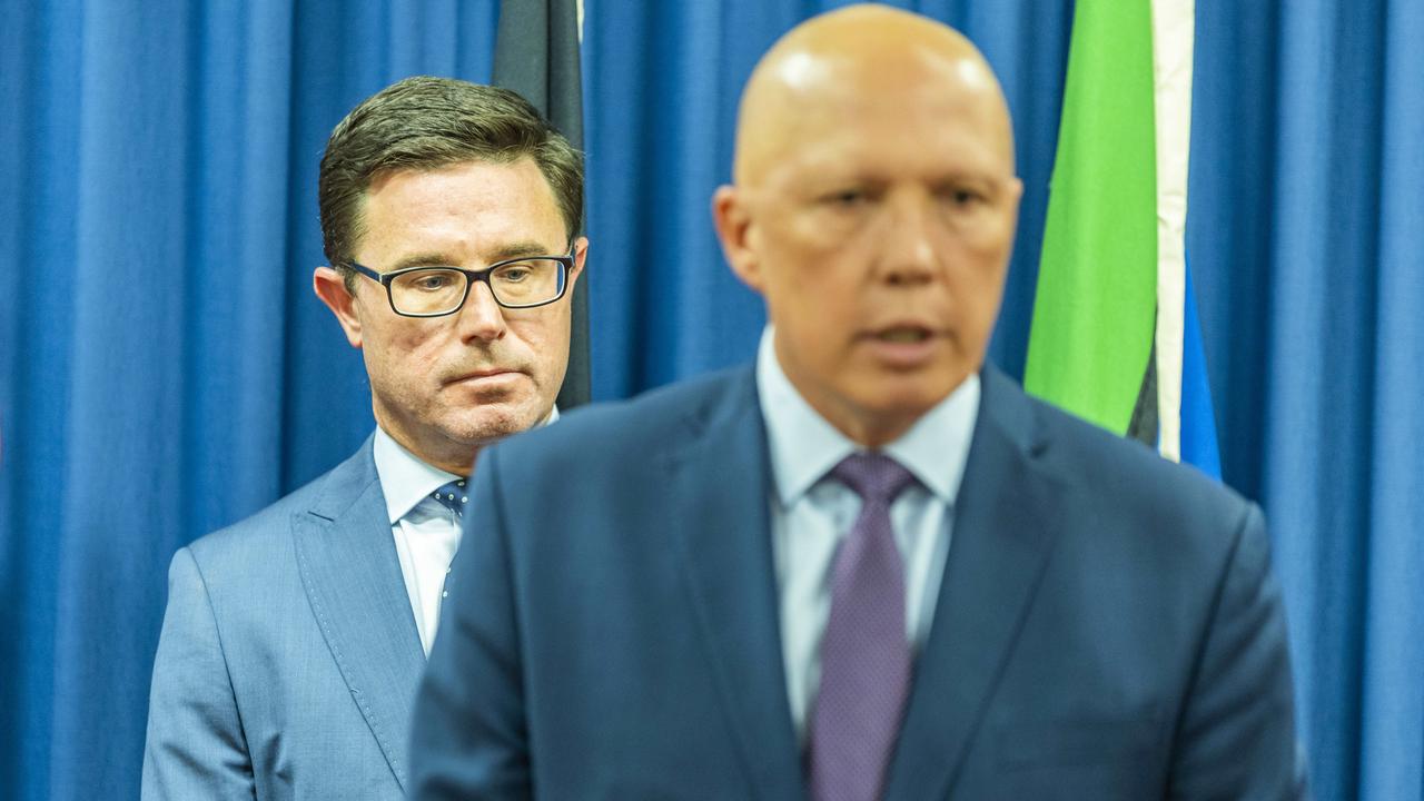 Peter Dutton and Mr Littleproud announced their frontbench on Sunday. Picture: Richard Walker