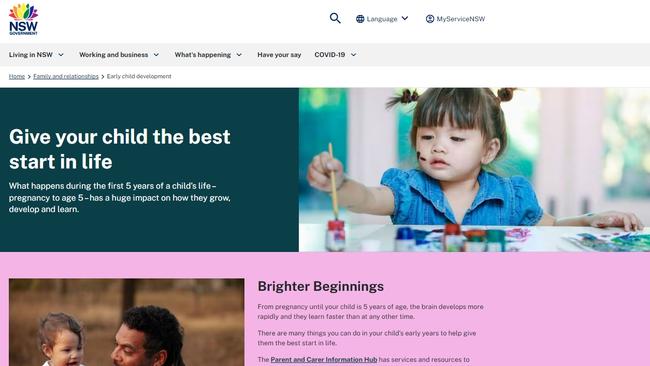 The NSW Government Brighter Beginnings website, which contains links to hundreds of support services, schemes and free programs for parents of young children.