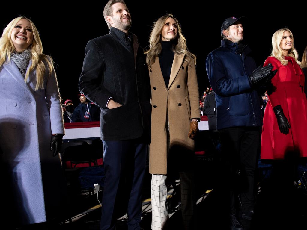 The Trumps on stage in Michigan at a last rally. Picture: Brendan Smialowski / AFP