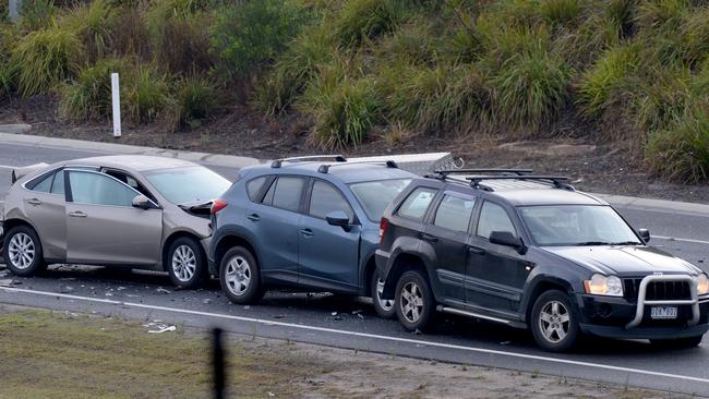 Two people were taken to hospital as an a result of an earlier crash nearby. Picture: Andrew Henshaw