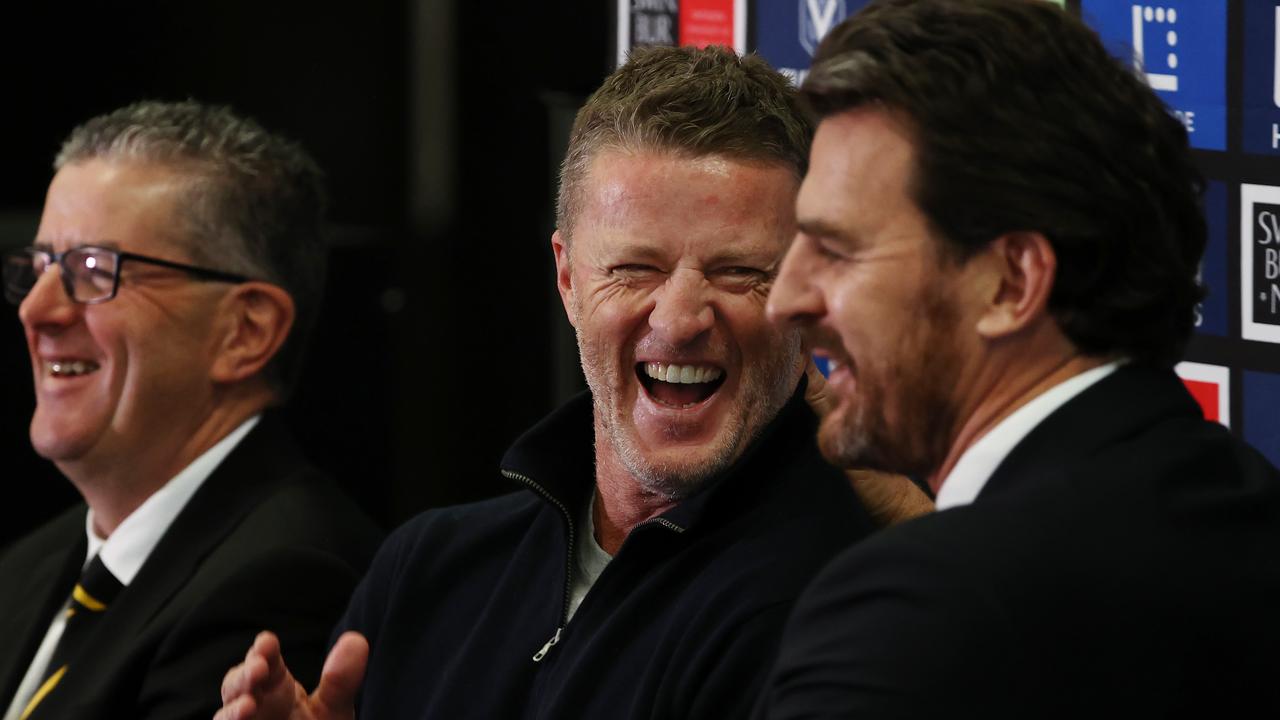 Damien Hardwick was all smiles during his exit press conference from the Tigers. Picture: Michael Klein