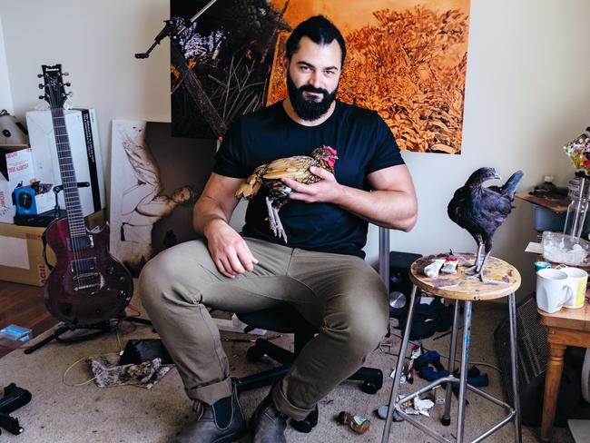 Artist and bird lover Sebastian Galloway once featured in a book called This Chicken Life. Picture: Ilana Rose