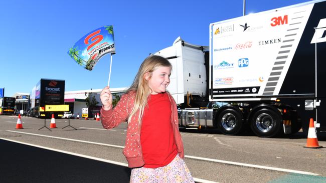 Ruby Etherden, 8, watches The Transporter Parade in Townsville. Picture: Shae Beplate.