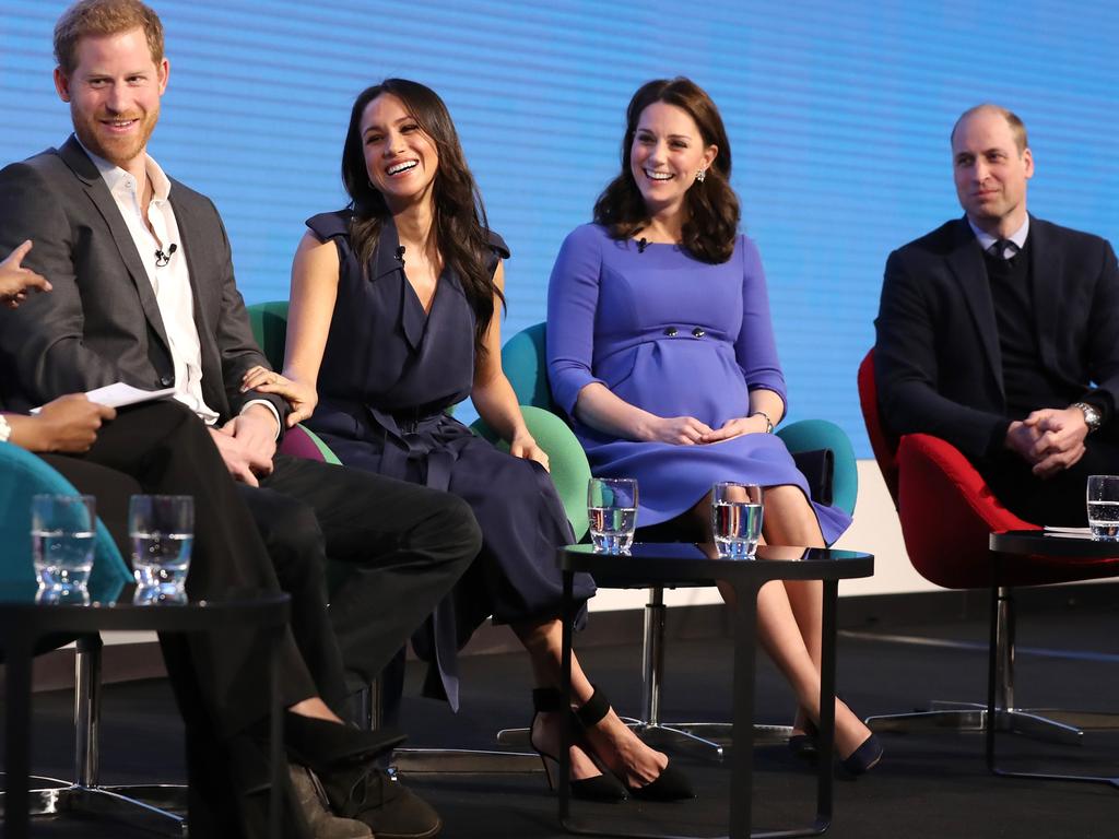 Harry, Meghan, Kate and William – pictured here in February 2018 – were known as the ‘Fab Four’, but a year later the signs of a rift between them were impossible to hide. Picture: Chris Jackson – WPA/Getty Images