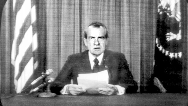 US President Richard Nixon announcing his resignation in 1974.