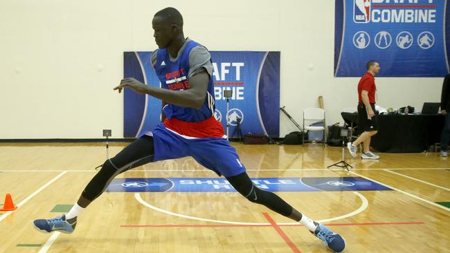 Thon Maker, from Orangeville Prep-Athlete Institute, participates in the NBA Draft Combine.