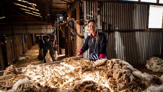 Frances in the shearing shed, the first time the couple have shorn their flock since the ewes returned to Holowiliena in November last year. Picture: Matt Turner