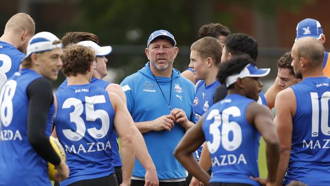 Brett Ratten takes charge of a North Melbourne training session. Photo by Darrian Traynor/Getty Images