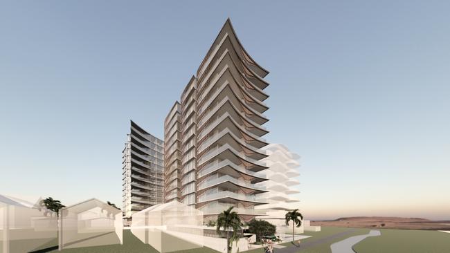 Artist impression of a proposed twin-tower development in the heart of Palm Beach which will front both the Gold Coast Highway and the Oceanway. Picture: Supplied