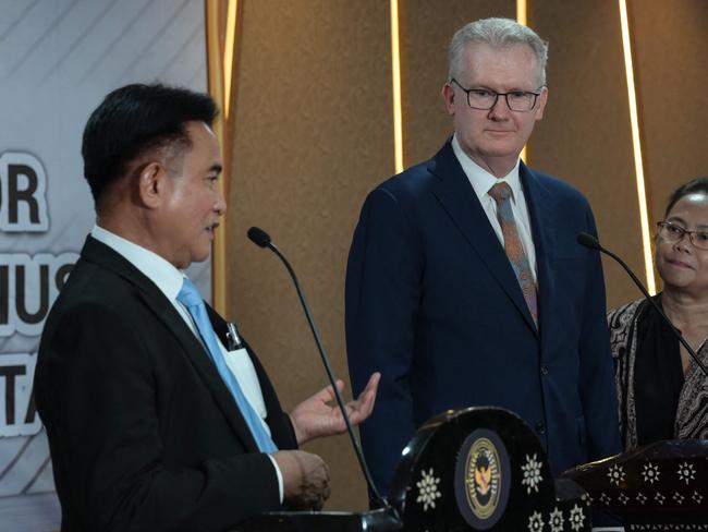 Indonesia's Minister for Law Yusril Ihza Mahendra held a press conference with Australia’s Home Affairs Minister Tony Burke this week. Picture: AFP