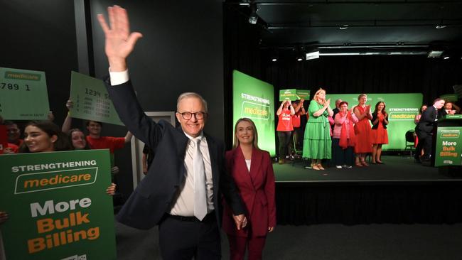 Anthony Albanese and partner Jodie Haydon on Sunday. Picture: NewsWire / Scott Gelston