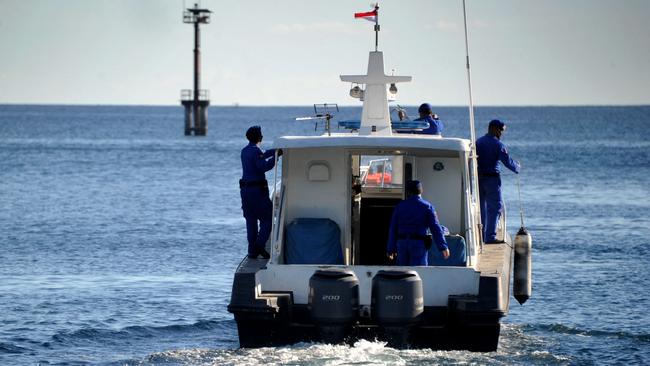 Indonesian marine police prepare to join the search for the KRI Nanggala-402 from Celukan Bawang port in Buleleng province on Thursday. Picture: AFP