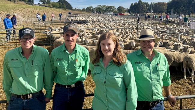 Nutrien Casterton team Fletcher Bright, Christian Howlett, Paige Hale and Andrew Harrison at the Casterton sheep sale.