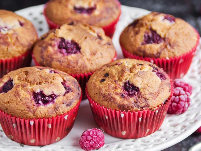 These are raspberry muffins the kids will love.