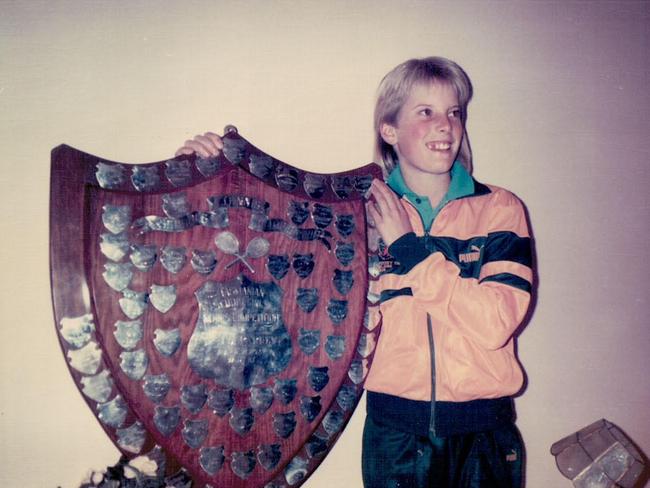 Angie Cunningham with one of her tennis trophies. Picture: Supplied