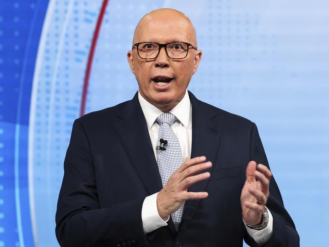 SYDNEY, AUSTRALIA - NewsWire Photos APRIL 22: 2025 Opposition Leader Peter Dutton and Prime Minister Anthony Albanese during the third leaders' debate, The Great Debate hosted by Nine, during the 2025 federal election campaign at the Nine studio in Sydney, NSW, on Tuesday 22 April. Picture: Alex Ellinghausen / POOL/ via NewsWire