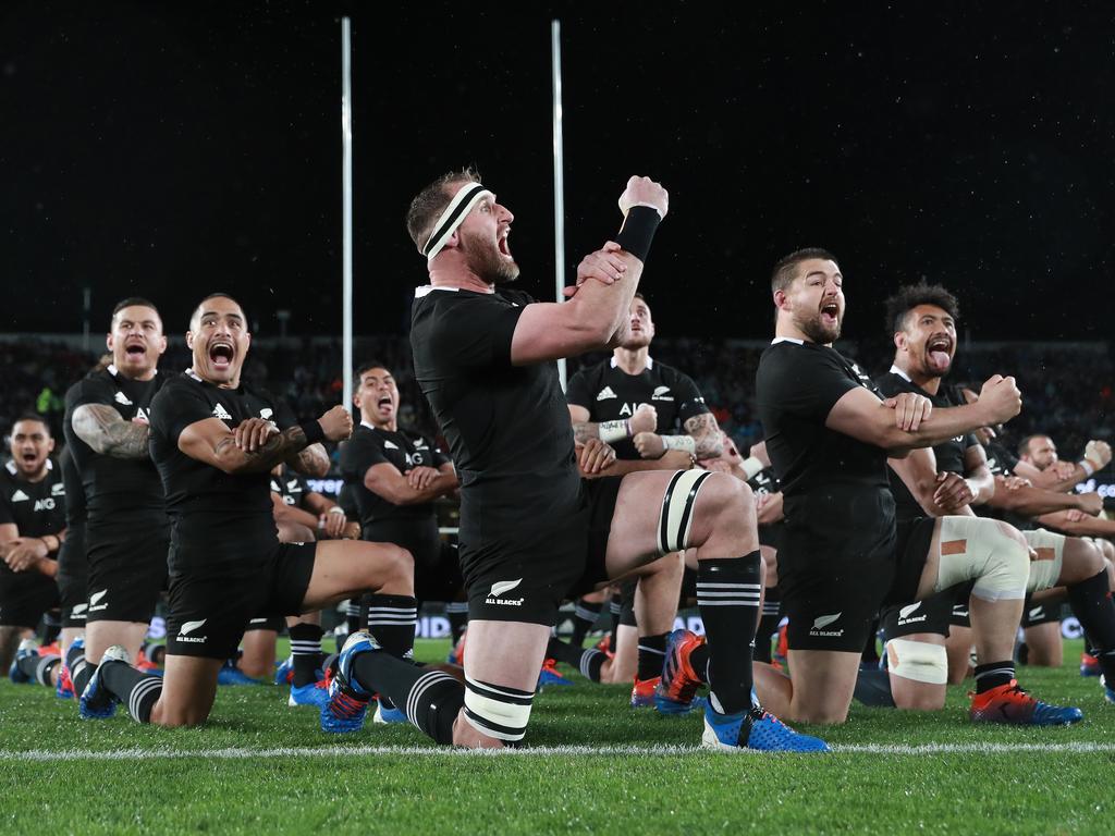 Kieran Read of the All Blacks performs the Haka during The Rugby Championship.