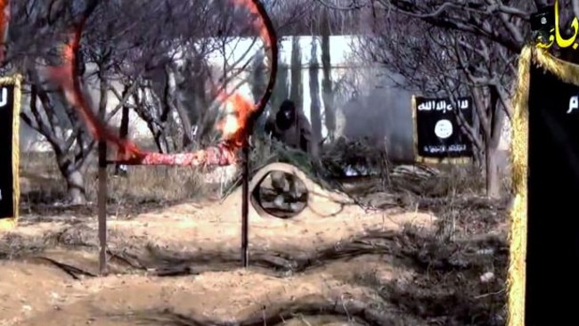 Hoops of fire ... Part of the training course attributed to ISIS.