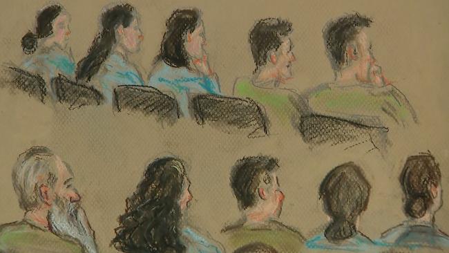 An artist’s impression of some of the defendants in court. Illustration: NCA NewsWire