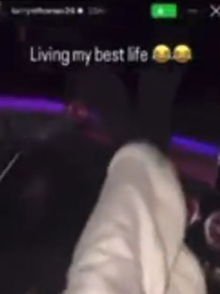 Tarryn Thomas shared a video with his Instagram “close friends” of him driving recklessly on Monday night. Picture: Nine News