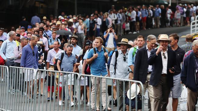 Crowds queue up to enter the Sydney Cricket Ground ahead of the Ashes Test in 2018 Picture: Brett Costello