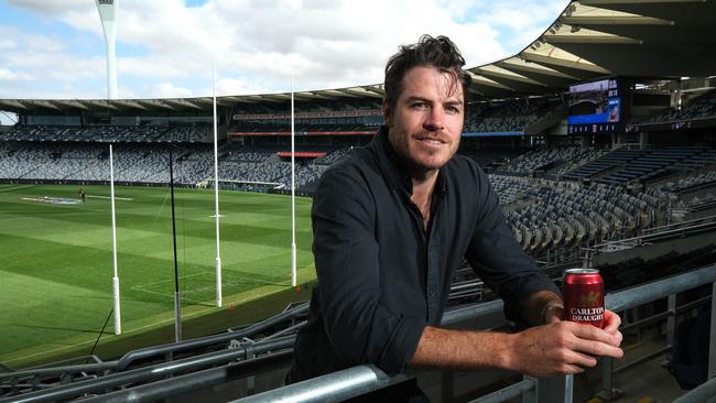 recently retired  Geelong Cats AFL Player Isaac Smith has announced a partnership with C.U.B. Carlton Draught pic at the Joel Selwood Stand at Kardinia Park .Pictured is   Ex cat player Isaac Smith in the Joel Selwood stand    Picture: Mark Wilson