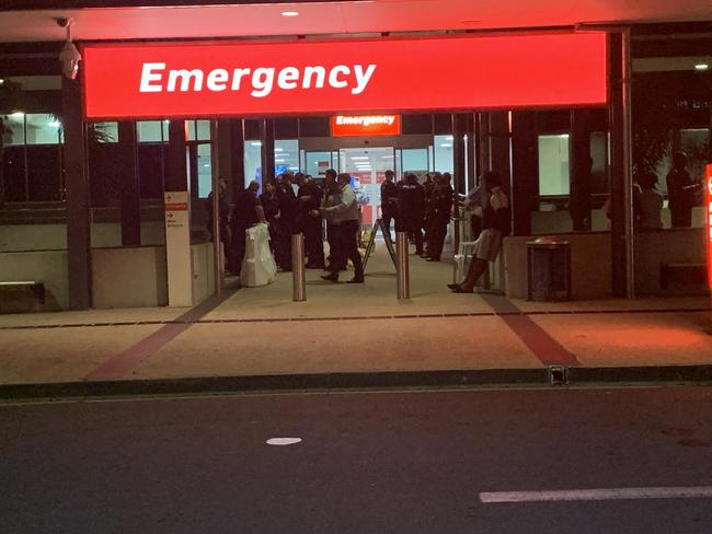 A large crowd at the Royal Brisbane and Women's Hospital overnight. Picture: Tobias Jurss-Lewis