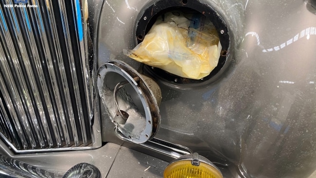 NSW Police dismantled parts of the Bentley and discovered 161 kilograms of methamphetamine and 30 kilograms of ice strategically hidden behind the headlights. Picture: NSW Police