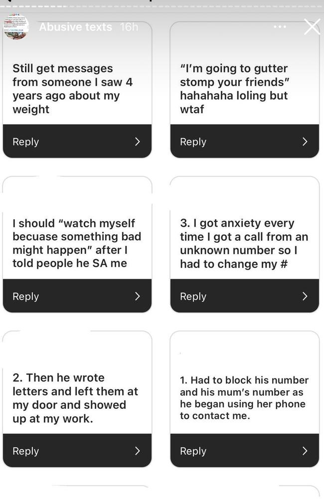 Some of the thousands of examples of abusive messages. Picture: Instagram/ChanelC