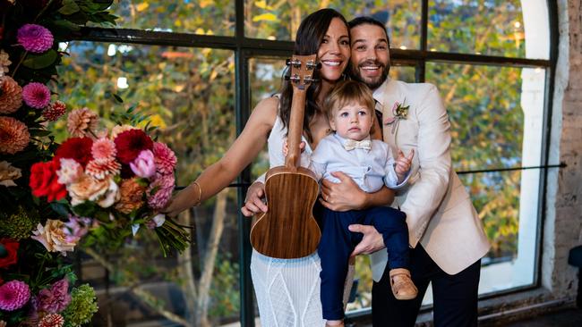 One-year-old Harley entertained guests by playing his ukulele Picture: Jason Nixon