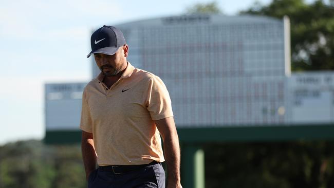 AUGUSTA, GEORGIA - APRIL 09: Jason Day of Australia looks on on the 18th green during the final round of the 2023 Masters Tournament at Augusta National Golf Club on April 09, 2023 in Augusta, Georgia. (Photo by Patrick Smith/Getty Images)