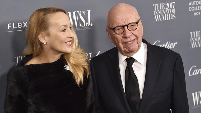 Fox News chairman and chief executive Rupert Murdoch and wife Jerry Hall. Picture: AP