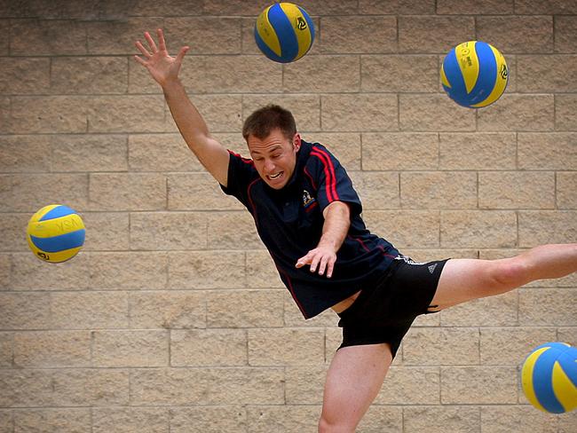 26/9/14 - Dodgeball is coming to the City Beach - Michael Roelink tries out some dodging maneuvers - - pic Mike BURTON