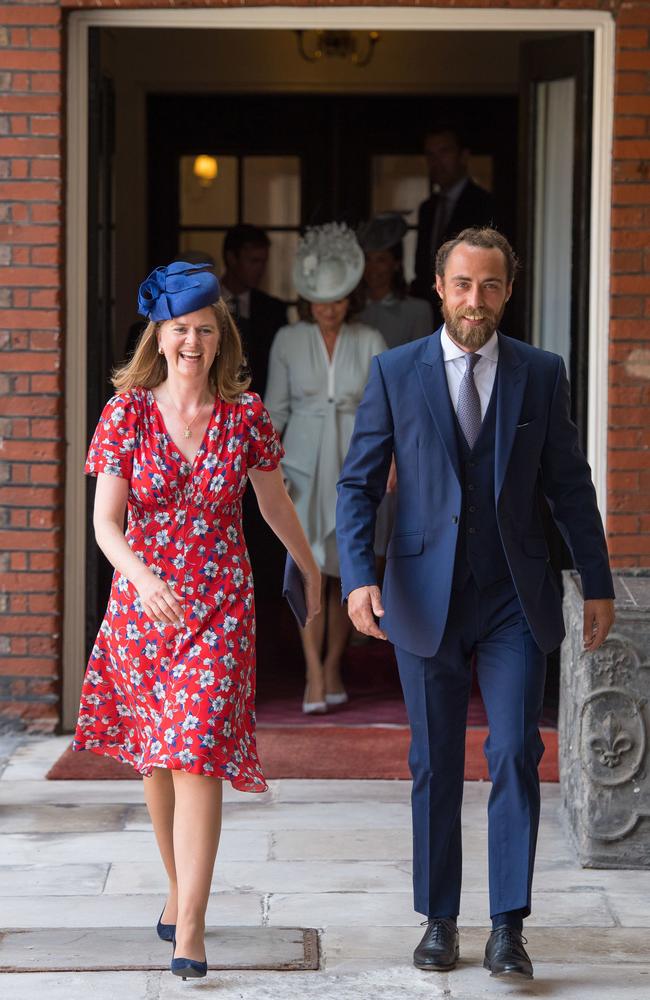 Kate’s brother James Middleton is all smiles for the christening of his nephew. Picture: AFP