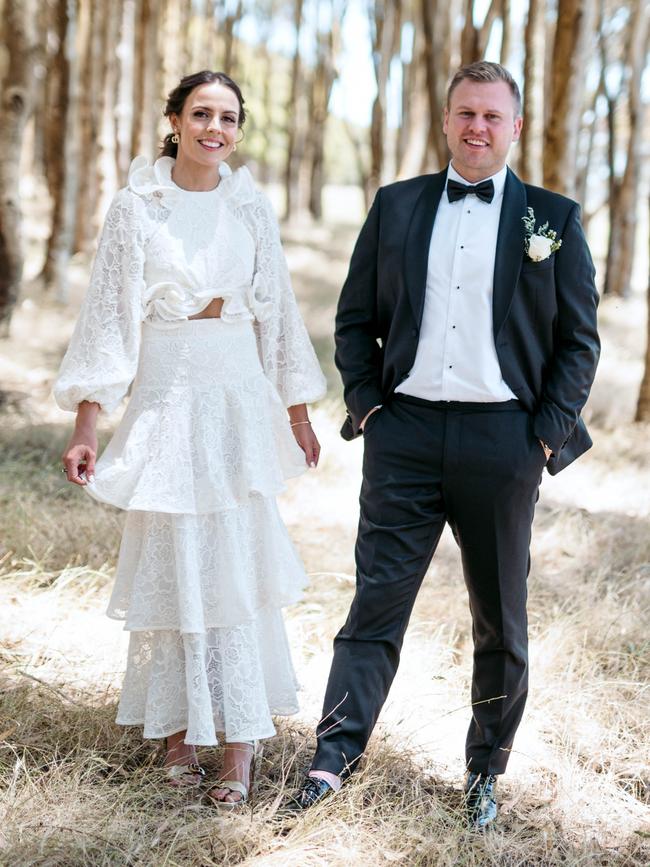 Jen Siebels picked her couture-like wedding dress from the rack at Zimmerman for her wedding to Karl Siebels. Picture: Evan Bailey Photography